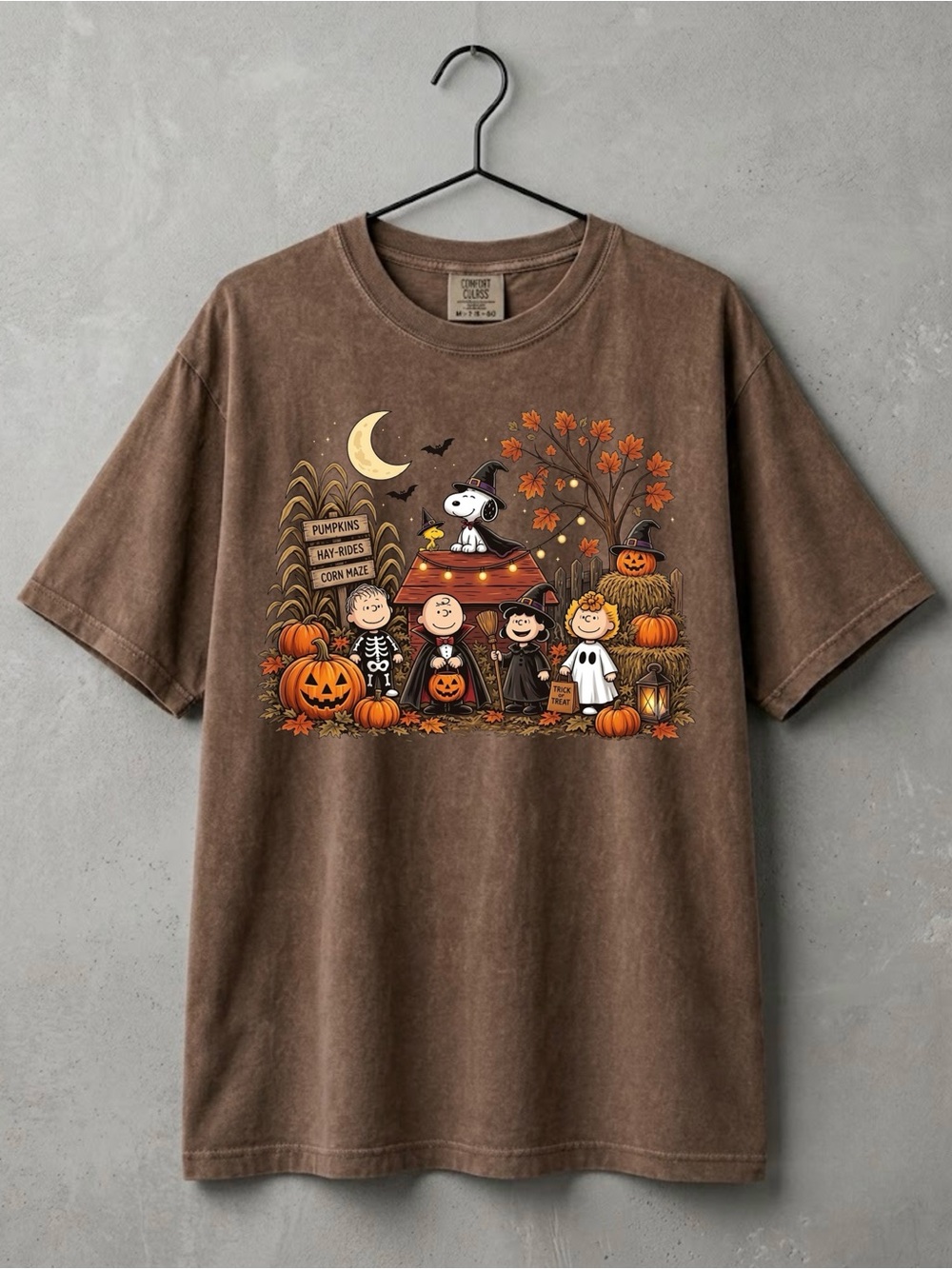 Peanuts Snoopy Pumpkin Patch Brown Spooky Fall Aesthetic Comfort Colors Tee